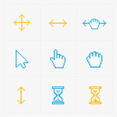 Pixel colorful cursors icons on white.Vector Illustration. 