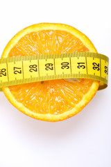 measurement with lemon fruit isolated on white