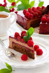 chocolate brownie cake with raspberries.