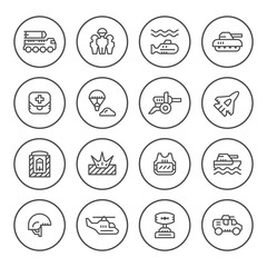 Set round line icons of army