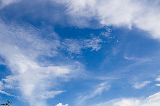 Cirrus cloud and cirrocumulus cloud with blue sky background at 35 mm