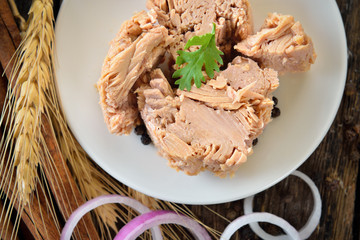 Canned tuna fish in plate