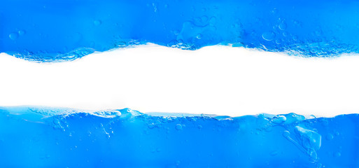 Blue water with bubbles on white background