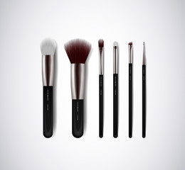 Professional Makeup Brushes kit. For concealer Powder Blush, Eye Shadow or Brow isolated. Brand templates.