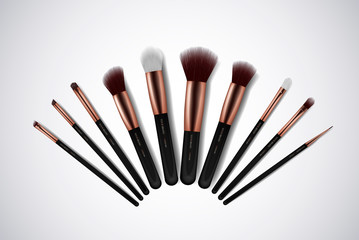 Professional Makeup Brushes kit. For concealer Powder Blush, Eye Shadow or Brow isolated. Brand templates.