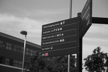 Pedestrian sign in Telford,  Shropshire with selective colour