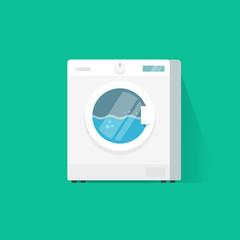 Washing machine vector flat cartoon style vector illustration, working laundry machine or clothes washer isolated on color background