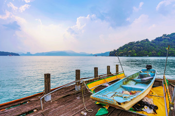 Fishing boat and lake view