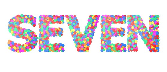 Seven confetti type word. 3D rendering