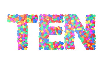 Ten confetti type word. 3D rendering