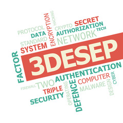 3DESEP word cloud, Triple Data Encryption Standard Encryption Protocol. Cyber & Security concept.