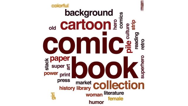 Comic book animated word cloud, text design animation.
