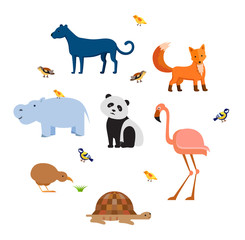 Zoo wild animals flat set