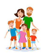 Cute cartoon family in colorful stylish clothes