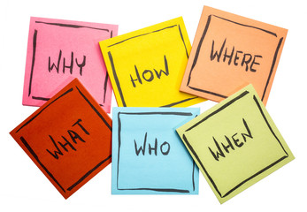 brainstorming or decision making questions on sticky notes