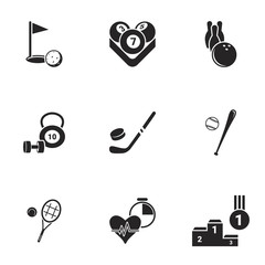Fototapeta premium Icons for theme Sports. White background, vector, icon, set