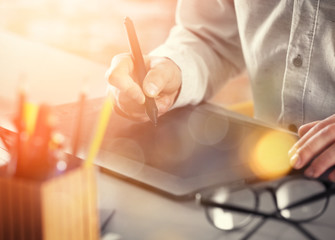 Fototapeta premium Modern designer working with graphic tablet