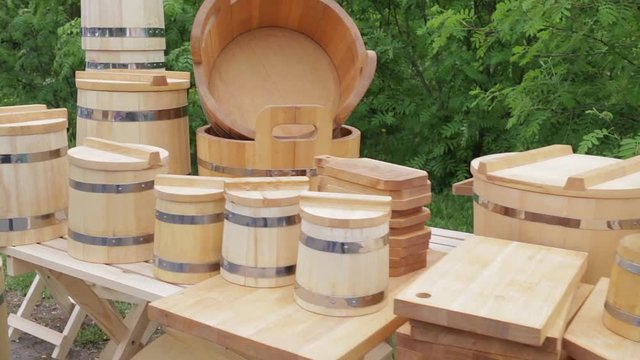 New wood - tub,bucket,mug and utensils