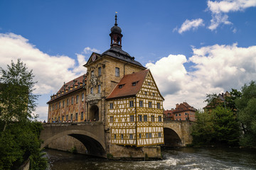 Landmark of Bamberg Upper bridge and Old Town Hall townhall, Ger