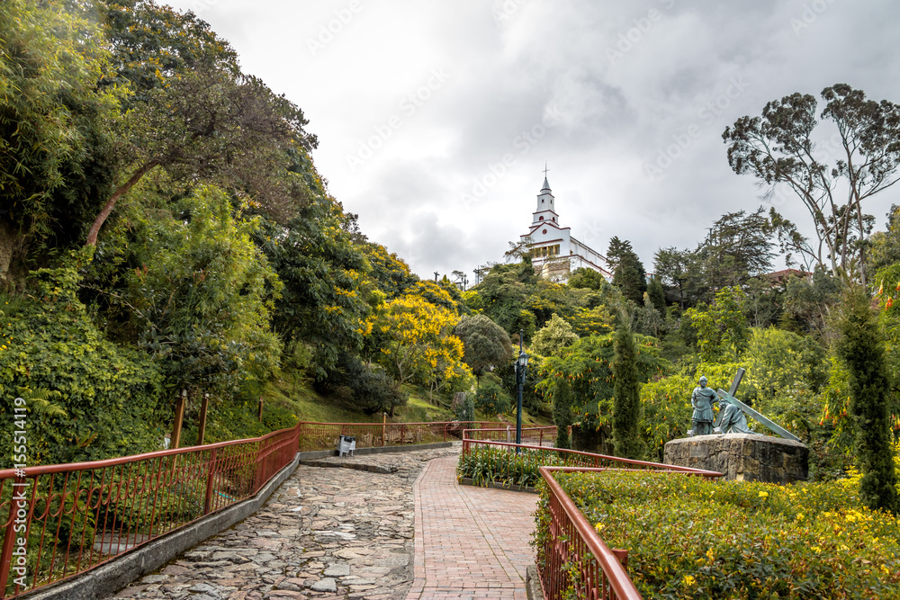 Sticker Walkway on top of Monserrate Hill with Monserrate Church on background - Bogota, Colombia