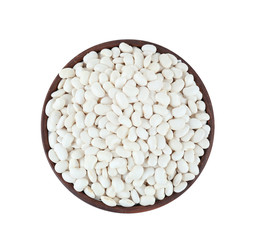 Bowl with butter beans on white background