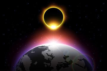 Earth and solar eclipse . Vector .