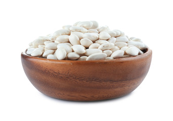 Bowl with butter beans on white background