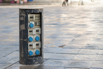 External switch cabinet for the outdoor market stalls.