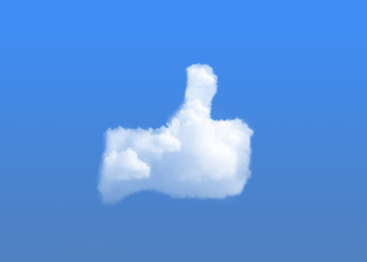 thumb up sign made of clouds on blue background. Like it symbol