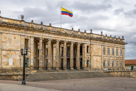 Fototapeta Colombian National Capitol and Congress situated at Bolivar Square - Bogota, Colombia