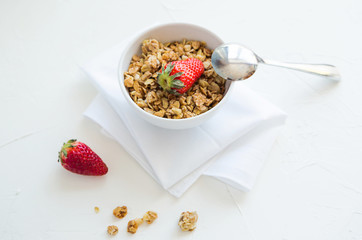 Granola with Strawberries Milk and Honey Breakfast Healthy Food