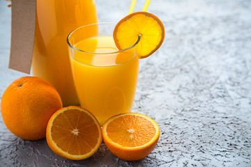 Fresh Orange Juice Summer Concept Closed Up View Copy Space