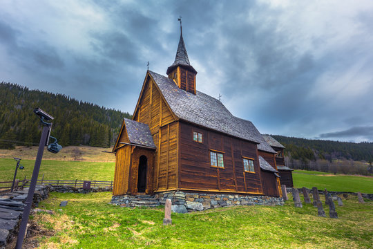 Lillehammer, Norway - May 13, 2017: Garmo Stave Church in Lillehammer, Norway