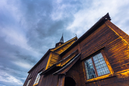 Lomen, Norway - May 13, 2017: Stave Church of Lomen, Norway