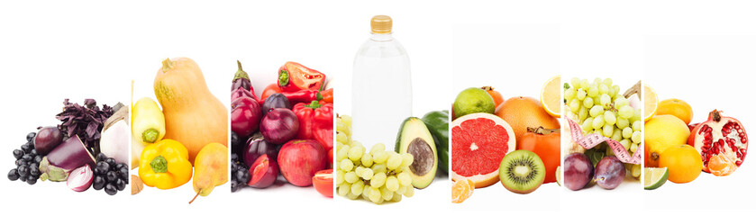 Different sets of healthy food, isolated on white