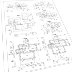 Detailed architectural plan, floor plan, layout, perspective view