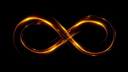 Lighting 3d infinity symbol. Beautiful glowing signs..Sparkling rings. Swirl icon on black background..Luminous trail effect. Colorful isolated sparkling loop.