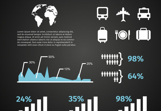 Black And White Transport Travel Data World Analysis Icons Set