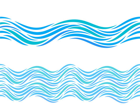 Water waves vector seamless pattern or tattoo ornament