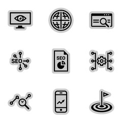 Icons for theme SEO optimization and promotion, vector, icon, set. White background