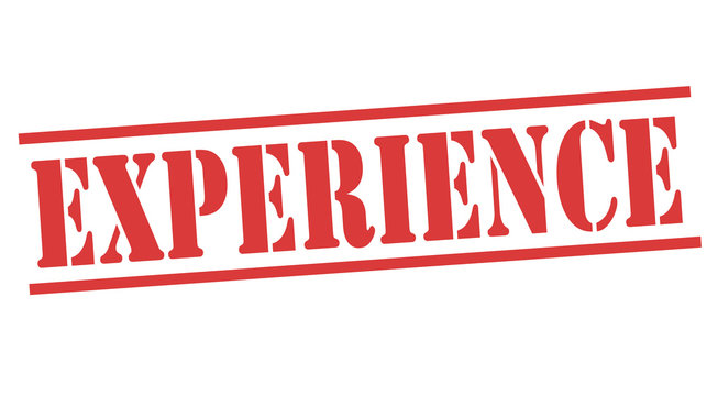 EXPERIENCE red stamp text on white