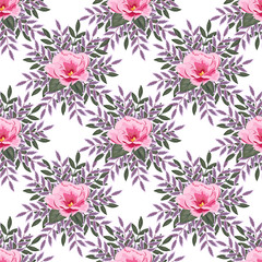 Vintage seamless pattern with cute pink flowers. Hand-drawn floral background for textile, cover, wallpaper, gift packaging, printing.Romantic design for calico.