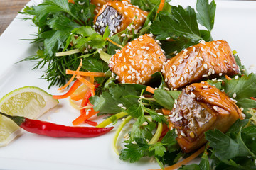 Salad with herbs and salmon