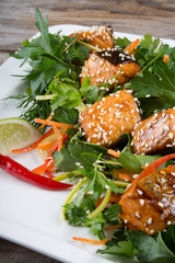 Salad with herbs and salmon