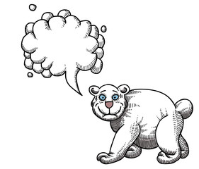Cartoon image of bear. An artistic freehand picture. With speech bubble.