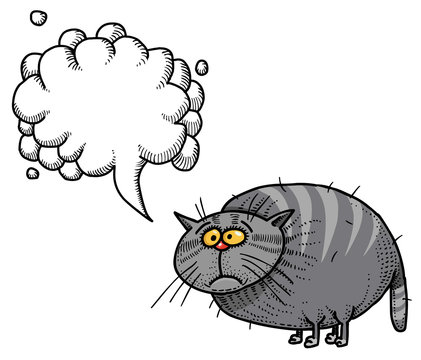 Cartoon image of fat cat. An artistic freehand picture. With speech bubble.