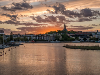 Fototapeta na wymiar View of Sunset in Södermalm from Hammarby Sjöstad, Stockholm