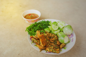 Shrim Paste Sauce, favorite thai traditional spicy food on grunge backgrond