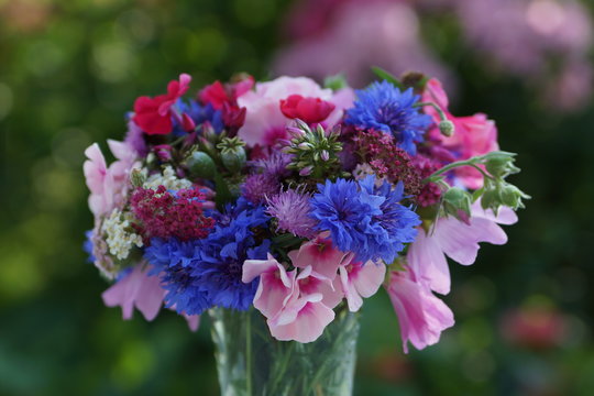 Blumenstrauss sommerlich mit Kornblumen,Phlox,Mohn und Scharfgabe
