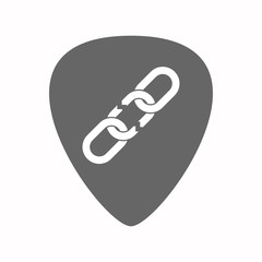 Isolated guitar plectrum with a broken chain